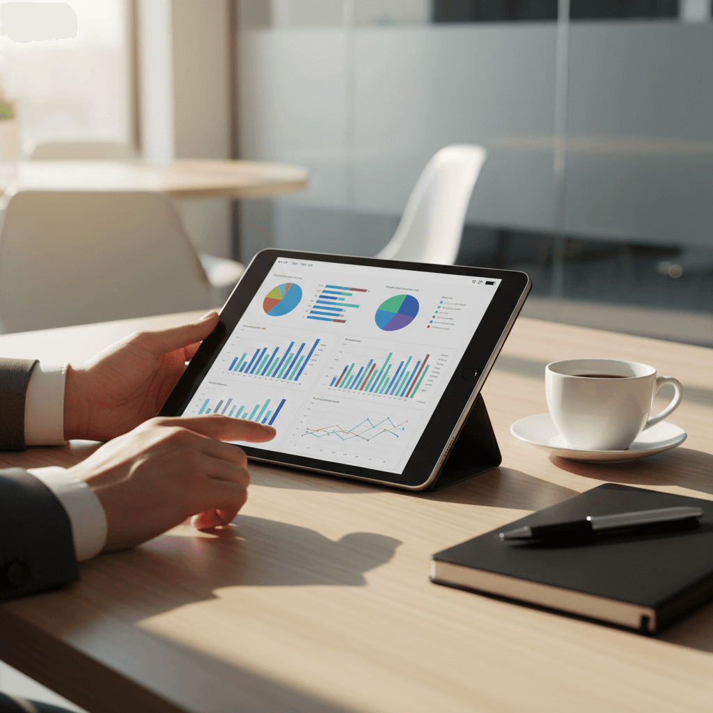 Consultant analyzing utility cost data and optimization charts at desk